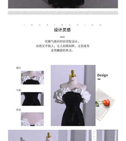 A-Line Shoulder Tube Tone Evening Ruffle Sequin Gown Off Two Short-Sleeve Bow