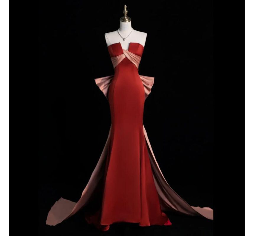 Mermaid Tube Criss Two Cross Evening Gown Tone Bow