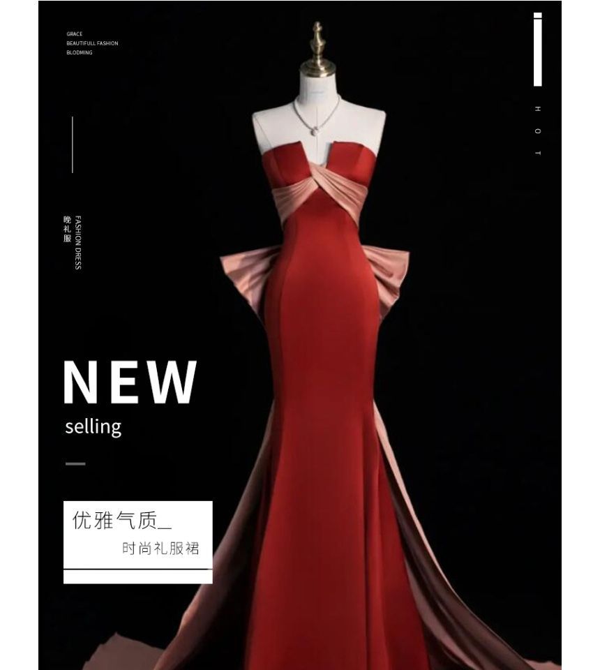 Mermaid Tube Criss Two Cross Evening Gown Tone Bow