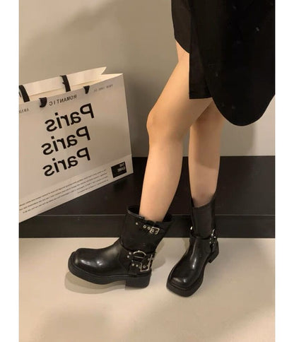 Platform Buckled Short Boots