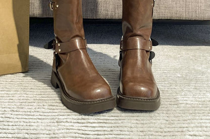 Platform Buckled Short Boots