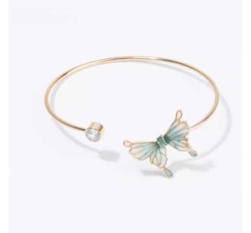 Rhinestone Butterfly Open Bangle