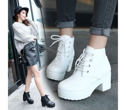 Lace-Up Chunky Platform Boots Ankle Heel