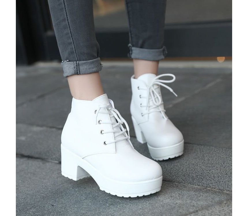 Lace-Up Chunky Platform Boots Ankle Heel