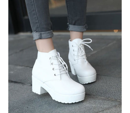 Lace-Up Chunky Platform Boots Ankle Heel