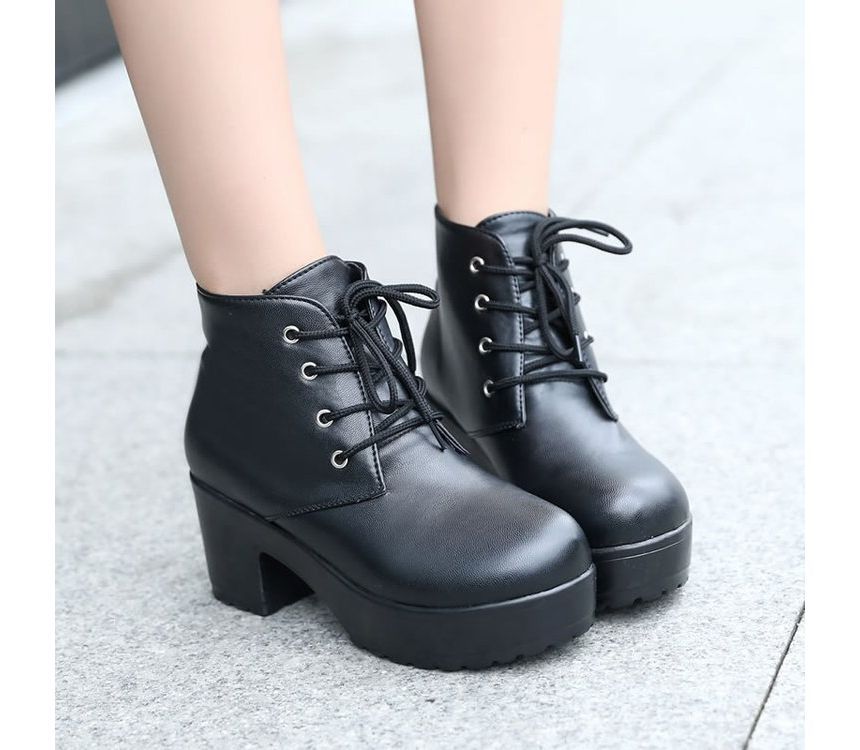 Lace-Up Chunky Platform Boots Ankle Heel