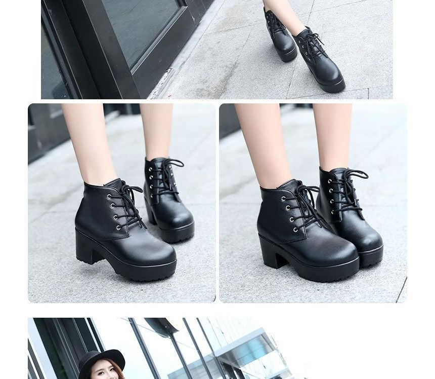 Lace-Up Chunky Platform Boots Ankle Heel