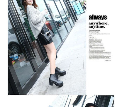 Lace-Up Chunky Platform Boots Ankle Heel