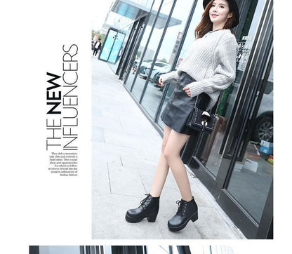 Lace-Up Chunky Platform Boots Ankle Heel