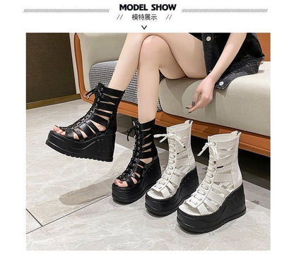 Platform Heel Lace-Up Wedge Gladiator Sandals