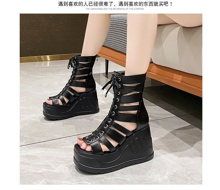 Platform Heel Lace-Up Wedge Gladiator Sandals