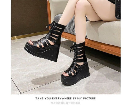 Platform Heel Lace-Up Wedge Gladiator Sandals