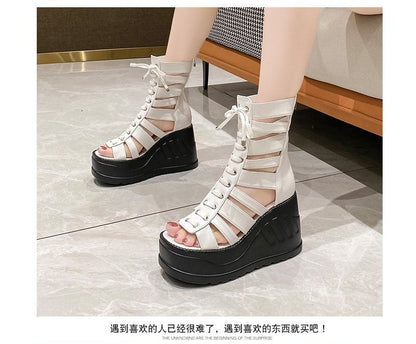 Platform Heel Lace-Up Wedge Gladiator Sandals