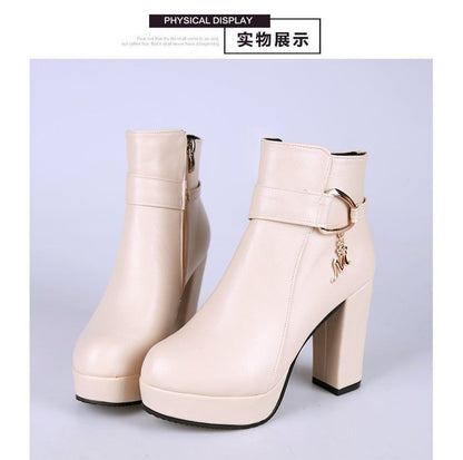 Boots Short Plain Heel Chunky
