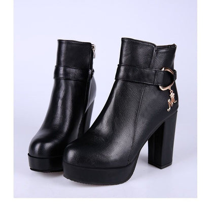 Boots Short Plain Heel Chunky