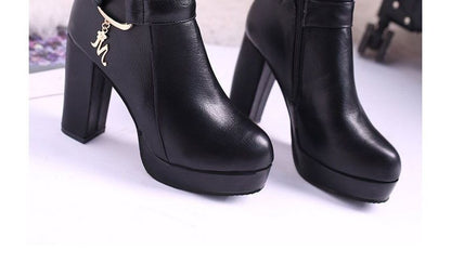 Boots Short Plain Heel Chunky