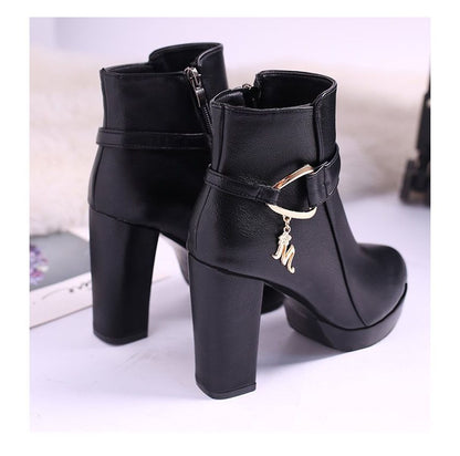 Boots Short Plain Heel Chunky