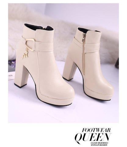 Boots Short Plain Heel Chunky