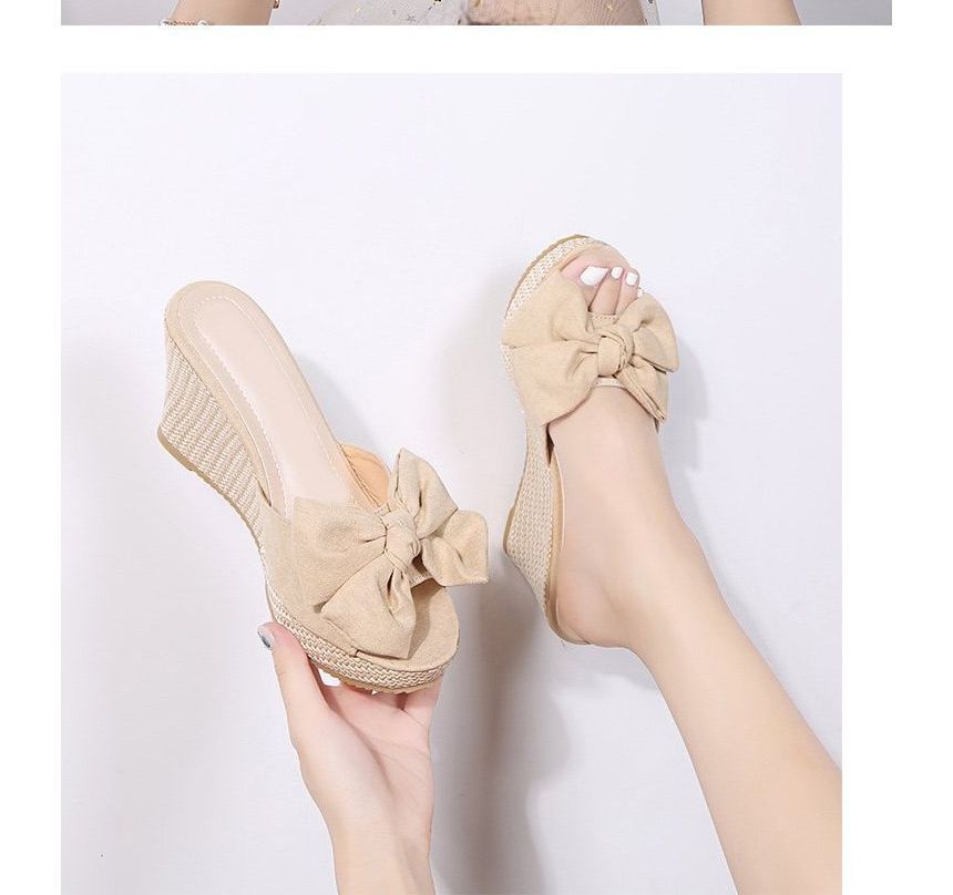 Wedge Slide Espadrille Bow Sandals Heel