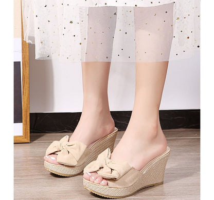 Wedge Slide Espadrille Bow Sandals Heel