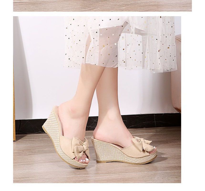 Wedge Slide Espadrille Bow Sandals Heel