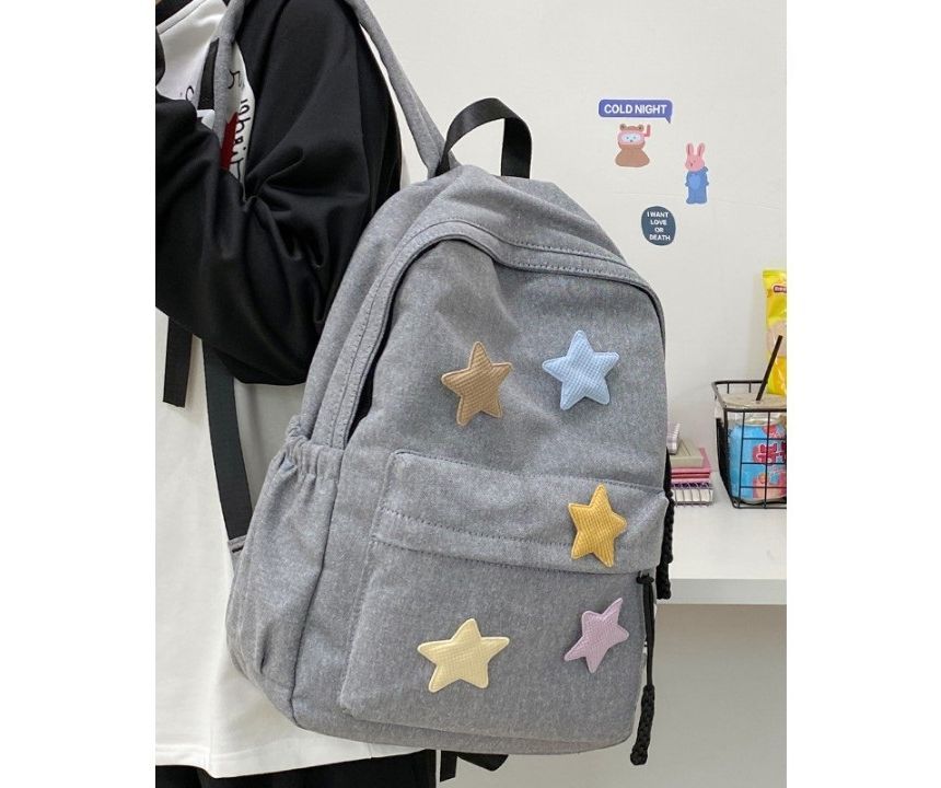 Star Applique Nylon Zipper Backpack