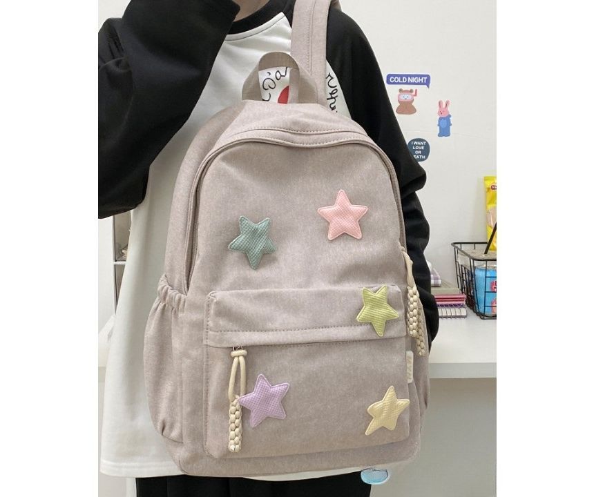 Sac à dos en nylon avec fermeture éclair et appliques étoilées