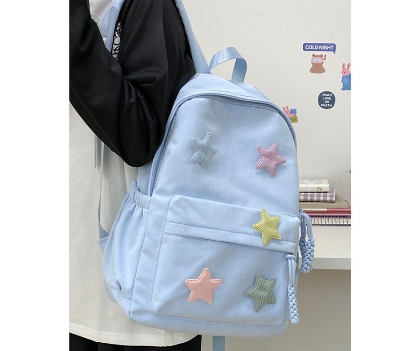 Star Applique Nylon Zipper Backpack