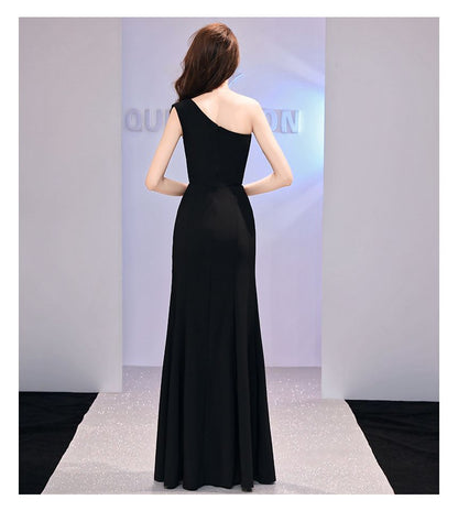 One-Shoulder Slit A-Line Evening Gown