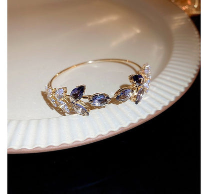 Leaf Rhinestone Alloy Open Bangle