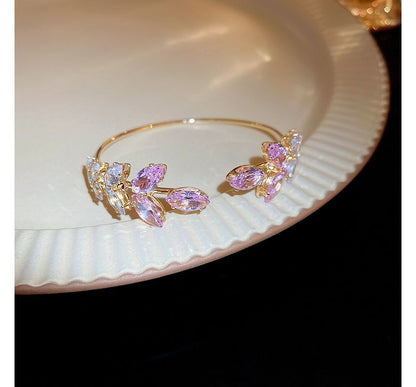 Leaf Rhinestone Alloy Open Bangle