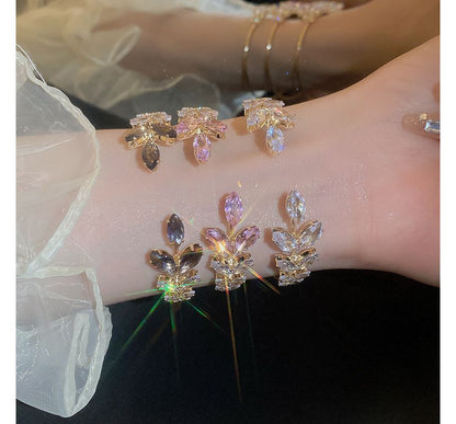 Leaf Rhinestone Alloy Open Bangle