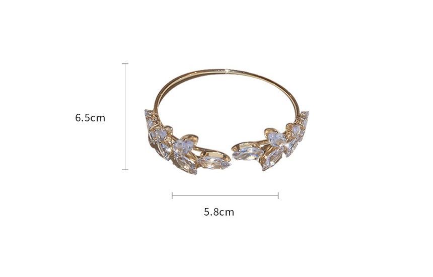 Leaf Rhinestone Alloy Open Bangle