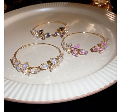 Leaf Rhinestone Alloy Open Bangle