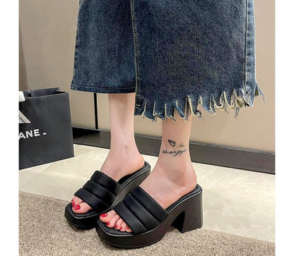 Square-Toe Platform Slide Sandals