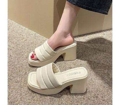 Square-Toe Platform Slide Sandals