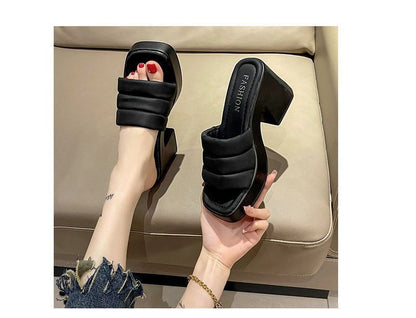 Square-Toe Platform Slide Sandals