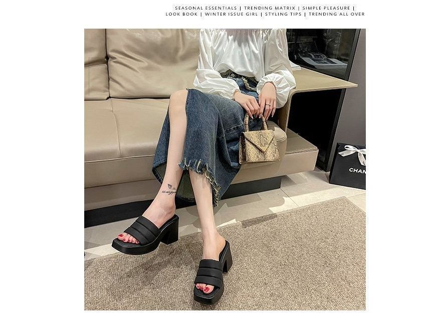 Square-Toe Platform Slide Sandals