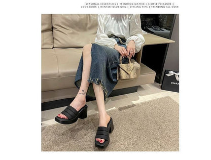 Square-Toe Platform Slide Sandals