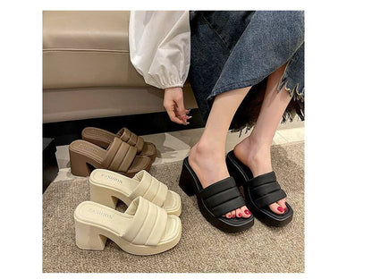 Square-Toe Platform Slide Sandals