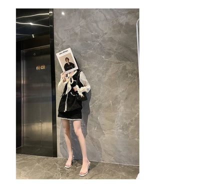 Block Heel Square-Toe Rhinestone PVC Strap Slide Sandals