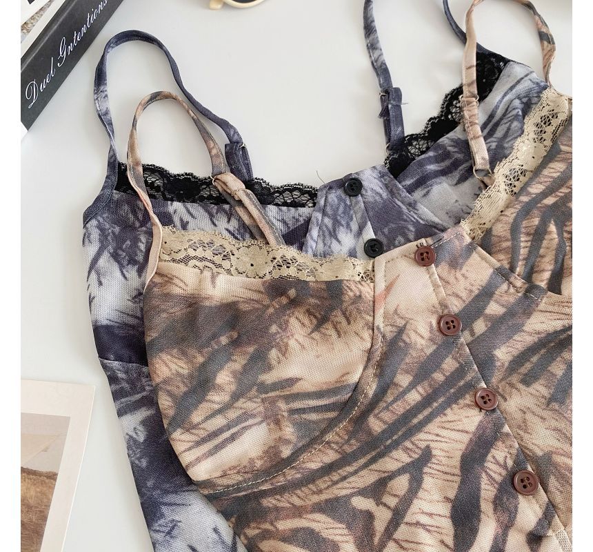 Haut bustier court à bretelles spaghetti tie dye