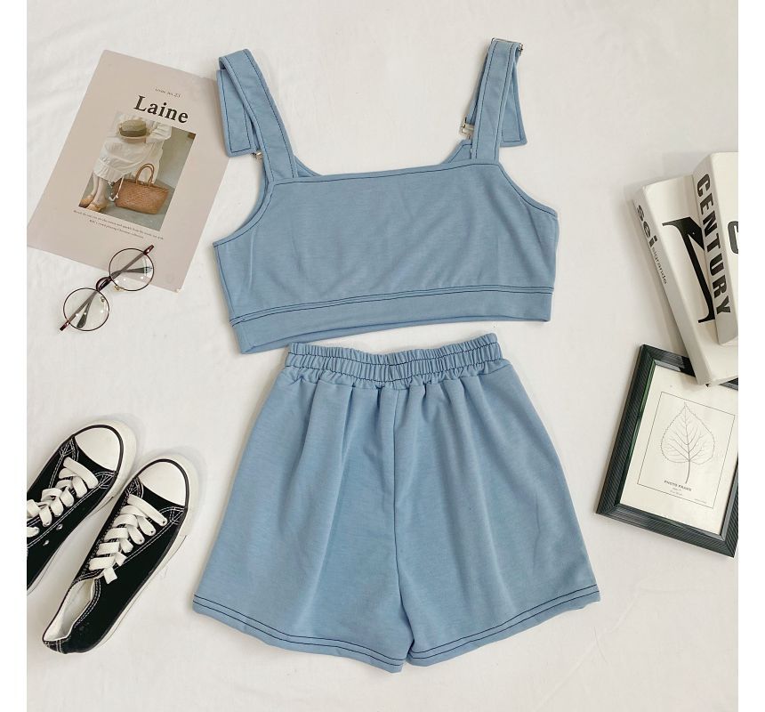 Set: Plain Crop Tank Top + Shorts