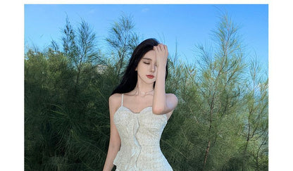 Spaghetti Strap Floral Ruffle Trim Maxi A-Line Dress