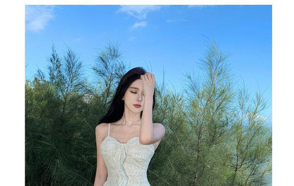 Spaghetti Strap Floral Ruffle Trim Maxi A-Line Dress