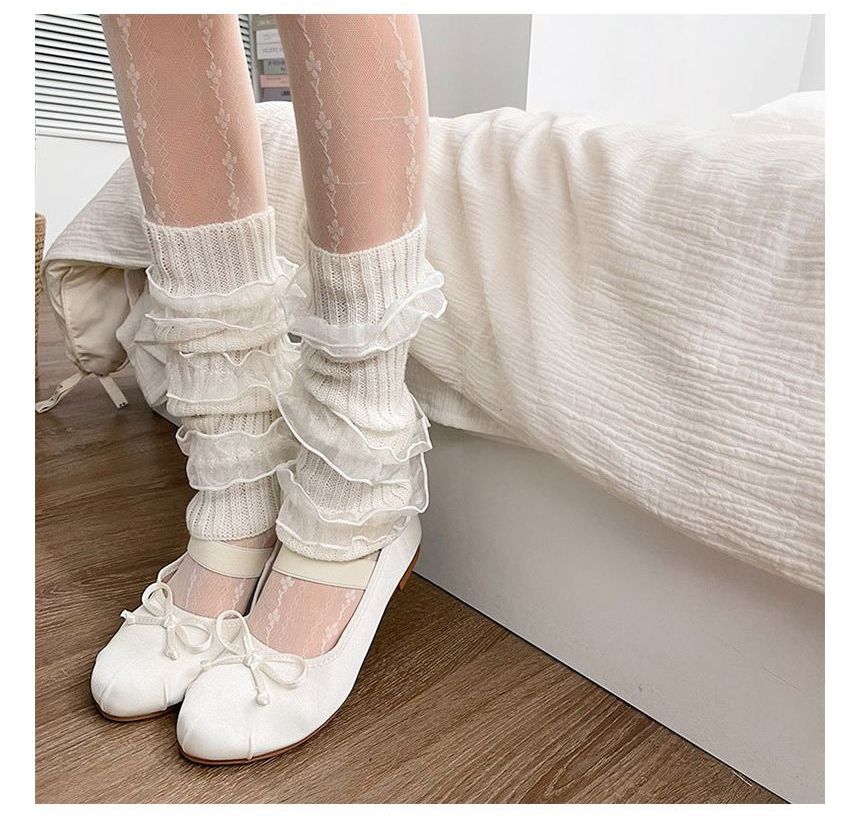 Ruffle Trim Ribbed Knit Leg Warmers