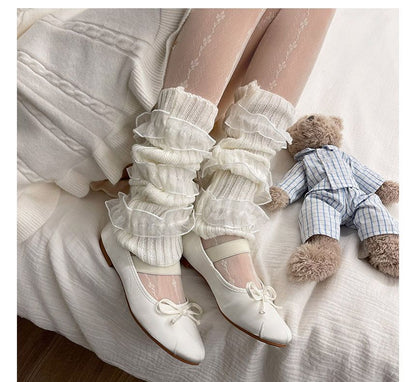 Ruffle Trim Ribbed Knit Leg Warmers