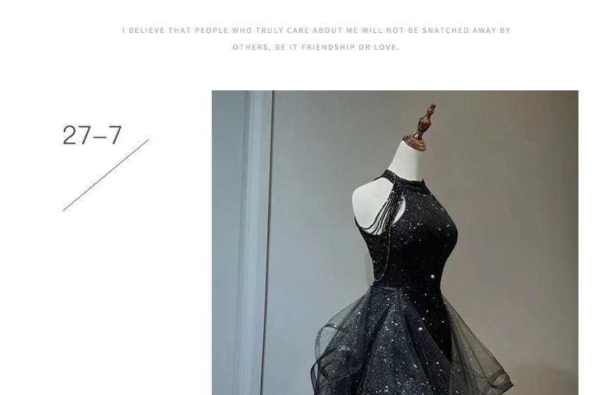 Mesh Panel Sleeveless Gown Glitter Evening Plain Ruffle A-Line Crew Neck Beaded