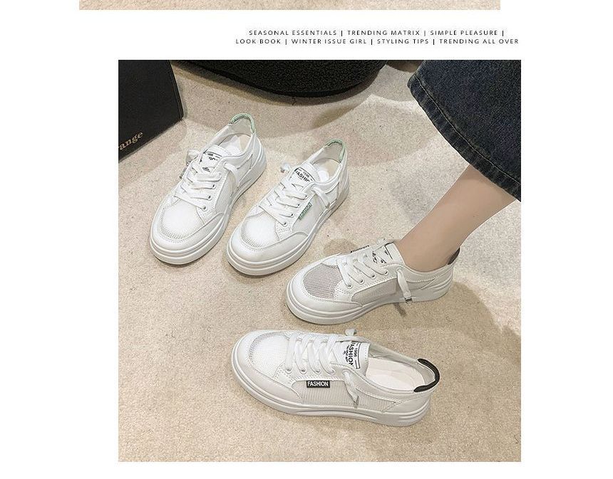 Lettering Mesh Panel Lace-Up Platform Sneakers