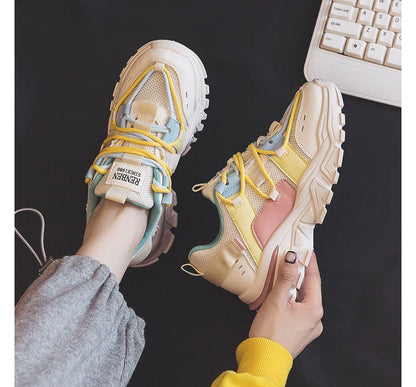 Color Block Applique Lace-Up Platform Sneakers